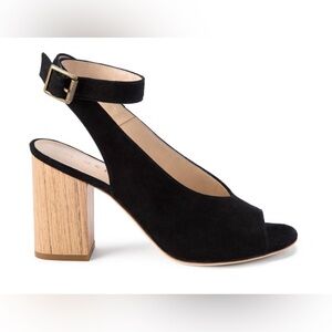 M. Gemi Black Suede Wooden Block Heel Sandals Peep Toe Size 39 Ankle Strap